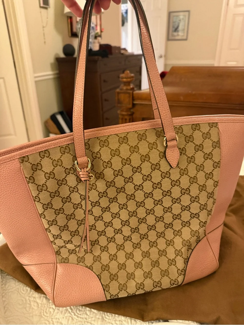 Gucci Bree GG Canvas Tote with Pink Leather Trim